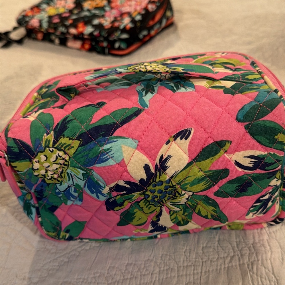 Vera Bradley Pink Quilted Cosmetic Case with Green & Blue Floral Print